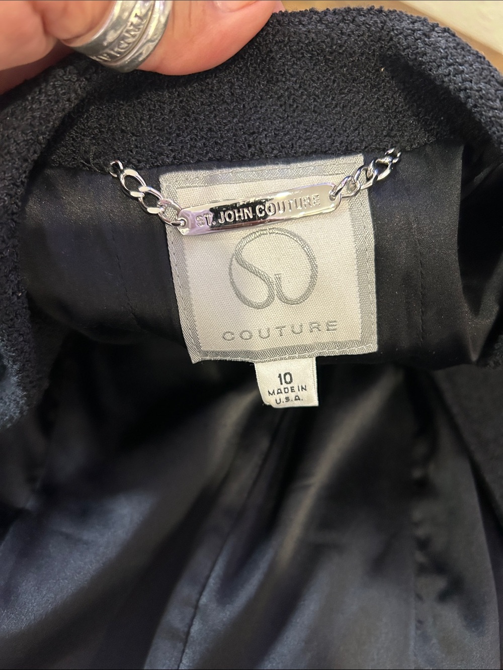 St. John Couture lace up ribbon fashion fit jacket black Size 10 - Picture 9 of 12